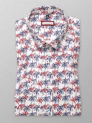 Biała taliowana koszula w palmy