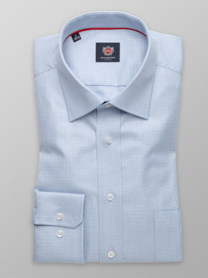 Błękitna taliowana koszula w pepitkę
