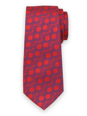 Fioletowy krawat w czerwone kwiaty