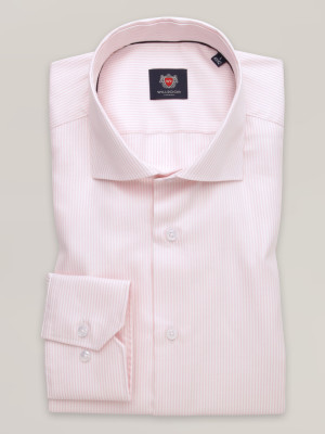 Różowa taliowana koszula w prążki