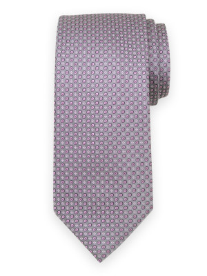 Szary klasyczny krawat w różowe kółka