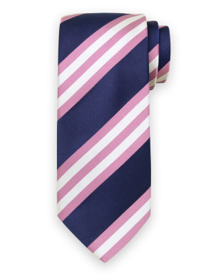 Granatowy krawat w białe i różowe paski