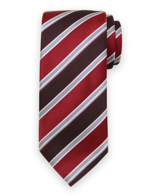 Krawat w czerwone, bordowe i szare pasy