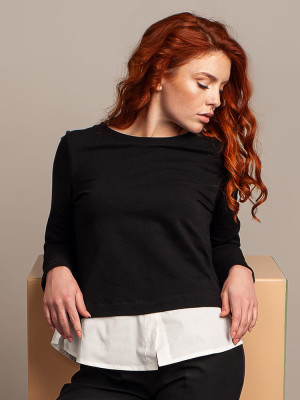 Czarna bluzka damska z doszytą białą koszulą