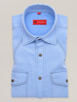 Błękitna taliowana koszula typu denim
