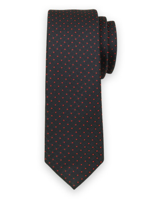 Wąski czarny krawat w czerwone kropki