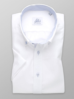 Biała taliowana koszula z błękitnymi kontrastami