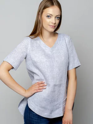 Szara bluzka lniana oversize z krótkim rękawem