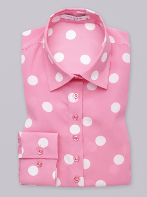 Różowa bluzka w białe grochy