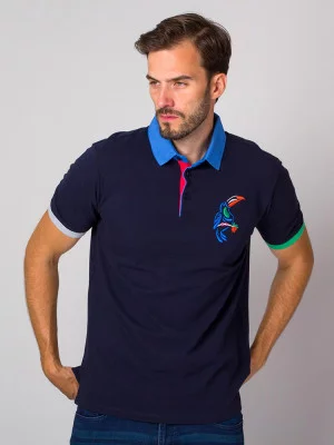 Granatowa koszulka polo z kolorowym wykończeniem