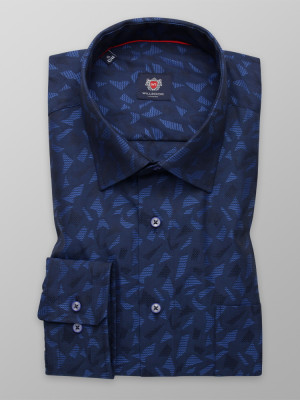 Granatowa taliowana koszula w geometryczne wzory