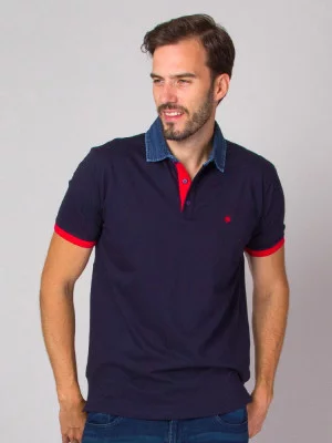 Granatowa koszulka polo z kołnierzykiem denim