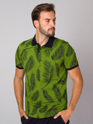 Zielona koszulka polo w czarne liście