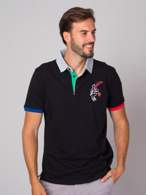 Czarna koszulka polo z kolorowym wykończeniem