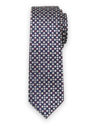 Wąski granatowy krawat w groszki