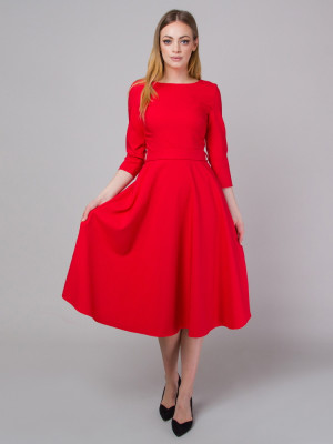 Jasnoczerwona rozkloszowana sukienka