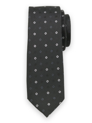 Czarny wąski krawat w kwiatki
