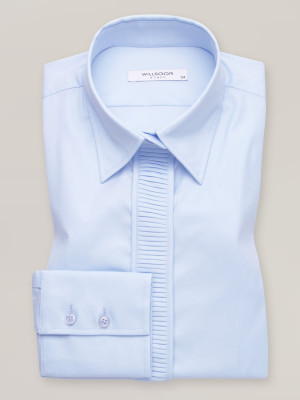 Błękitna bluzka typu long size z plisowaniem