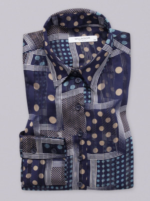 Granatowa bluzka oversize w kolorowe wzory