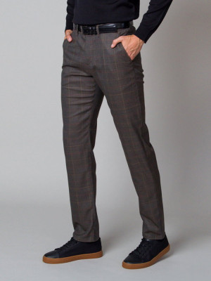 Brązowe spodnie męskie w kratkę glencheck