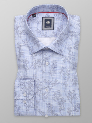 Błękitna taliowana koszula w kwieciste wzory