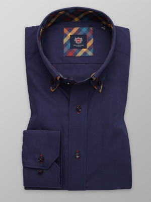 Granatowa taliowana koszula z kontrastami