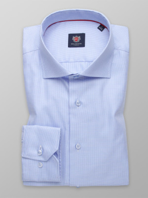 Błękitna taliowana koszula w pepitkę 