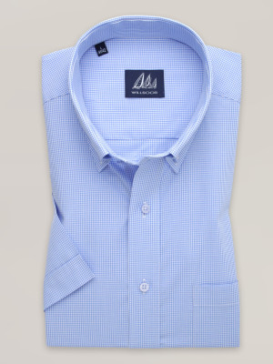 Błękitna klasyczna koszula w drobną kratkę