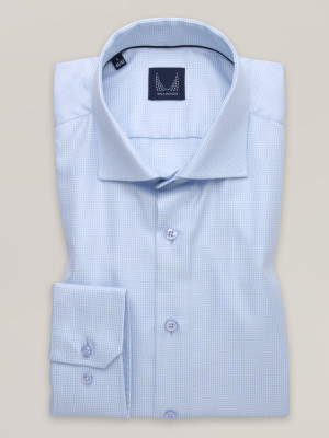 Błękitna taliowana koszula w kurzą stopkę