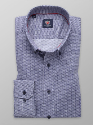 Granatowa taliowana koszula w drobny wzór
