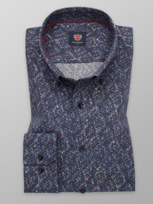 Granatowa taliowana koszula w drobny wzór