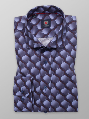 Niebieska taliowana koszula w bordowy orientalny wzór