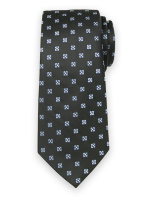 Czarny jedwabny krawat w błękitne kwadraty