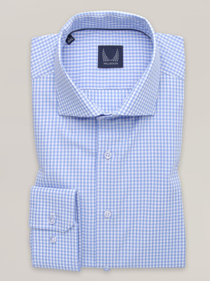 Błękitna taliowana koszula w kratkę gingham