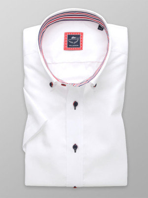 Biała taliowana koszula z kontrastami w paski