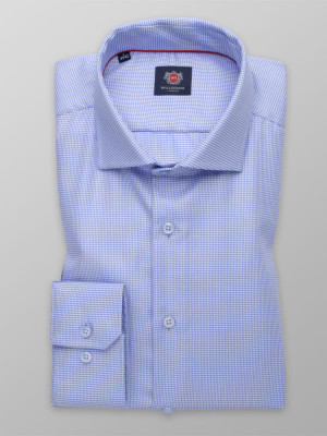 Błękitna taliowana koszula w drobny wzór