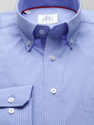Niebieska taliowana koszula w prążki