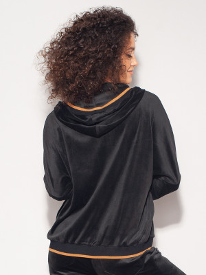 Czarna bluzka welurowa z kontrastami i kapturem