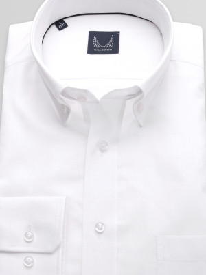 Biała taliowana koszula w drobne prążki