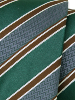 Krawat w zielone, szare i brązowe pasy