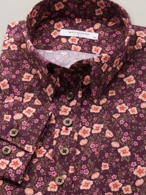 Klasyczna, bordowa bluzka w kwieciste wzory