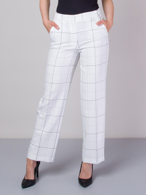 Klasyczne białe spodnie garniturowe w kratę