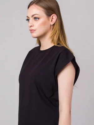Czarny gładki t-shirt damski