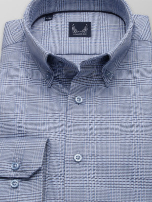 Niebieska taliowana koszula w stylową kratę
