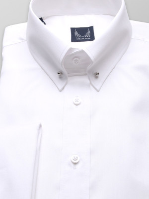 Biała taliowana koszula z kołnierzykiem pin-collar