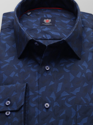 Granatowa taliowana koszula w geometryczne wzory