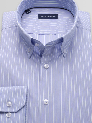 Jasnobłękitna taliowana koszula w paski i prążki
