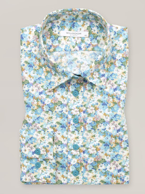 Klasyczna bluzka typu long size w niebiesko-zielone kwieciste wzory