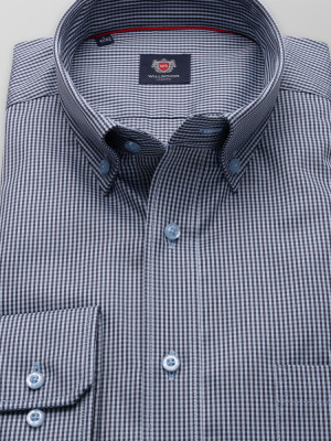 Granatowa taliowana koszula w kratkę
