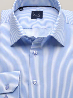 Błękitna taliowana koszula w prążki
